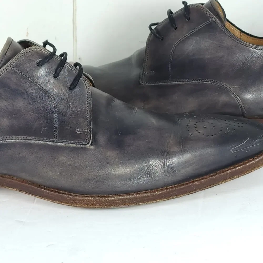 Magnanni Men's Gerard US9M Gray Leather Medallion Toe Oxfords Derby Shoes